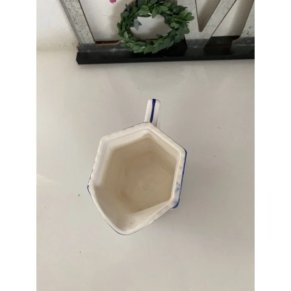 Vintage Ironstone Mann Import Blue Heirloom Hand Painted Floral Creamer 4